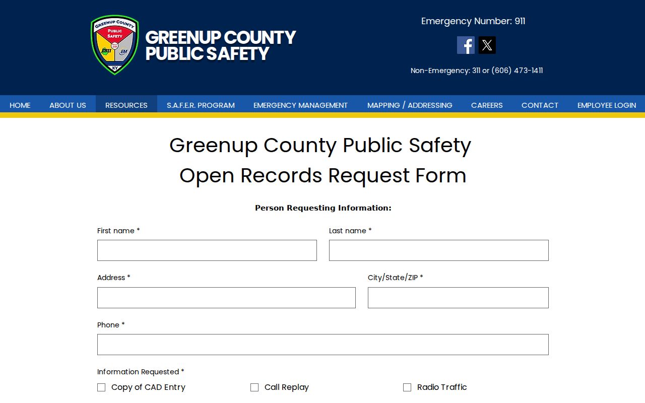 Greenup County arrest lookup E-911 open records request source