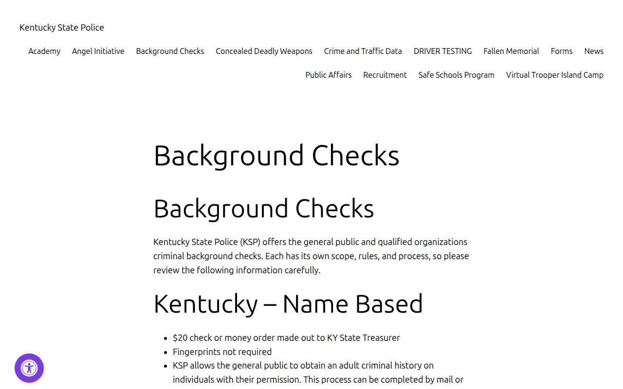 Kentucky State Police Greenup County criminal history checks